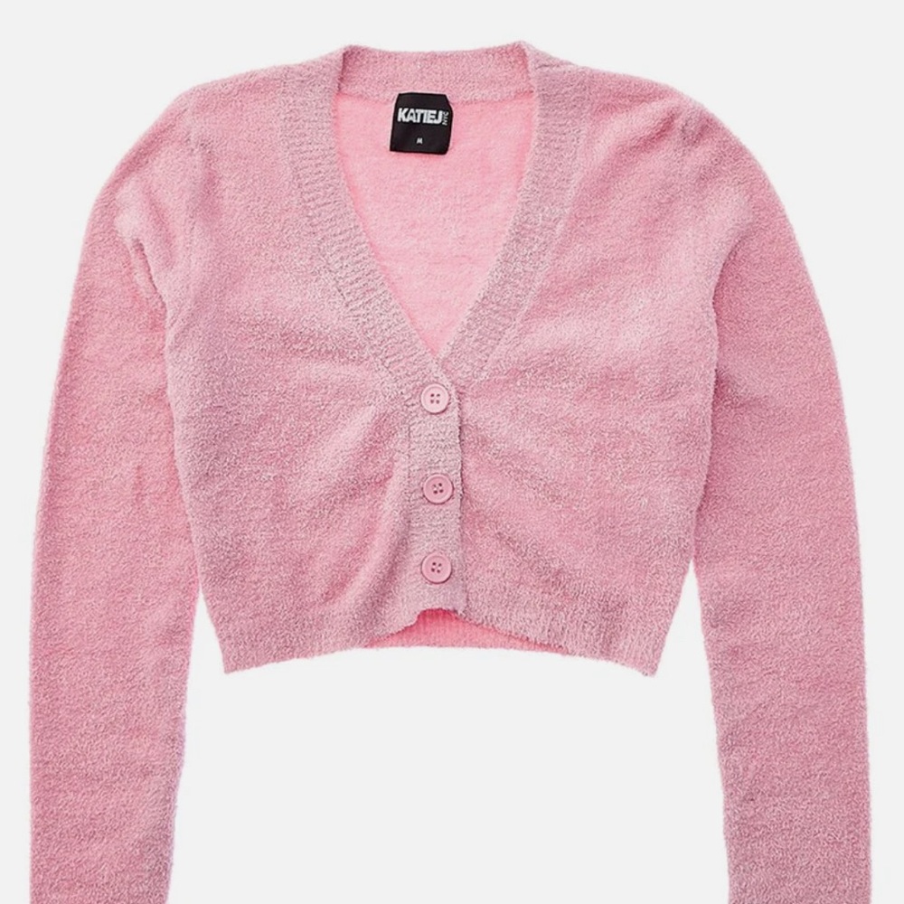 Pink Katie J NYC fluffy cardigan